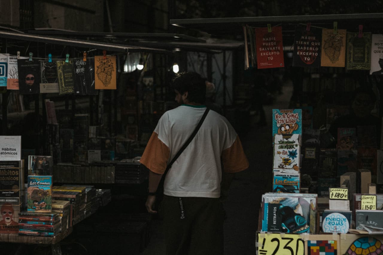 Mercado de livros na Cidade do México